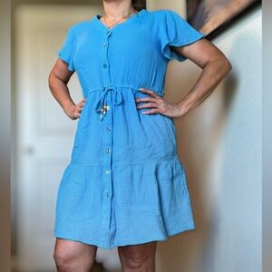 Belle by Kim Gravel Blue Button-Down Dress